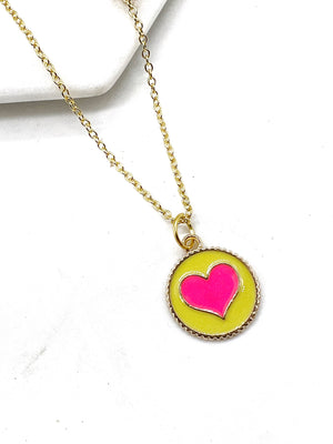 Pink Yellow Heart Charm Necklace