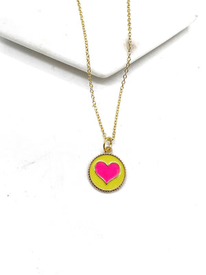 Pink Yellow Heart Charm Necklace