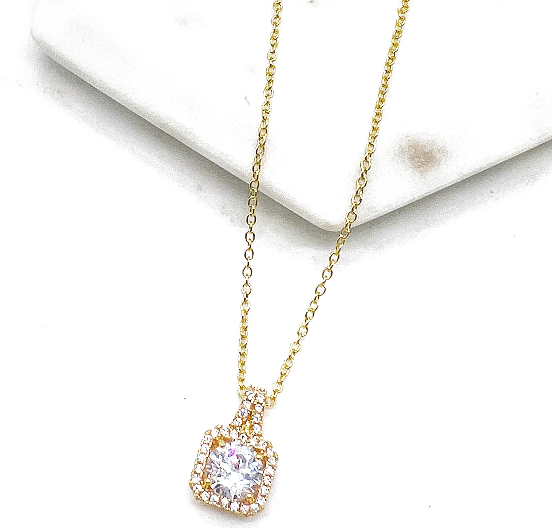 Cubic Zirconia Gold Pendant Necklace