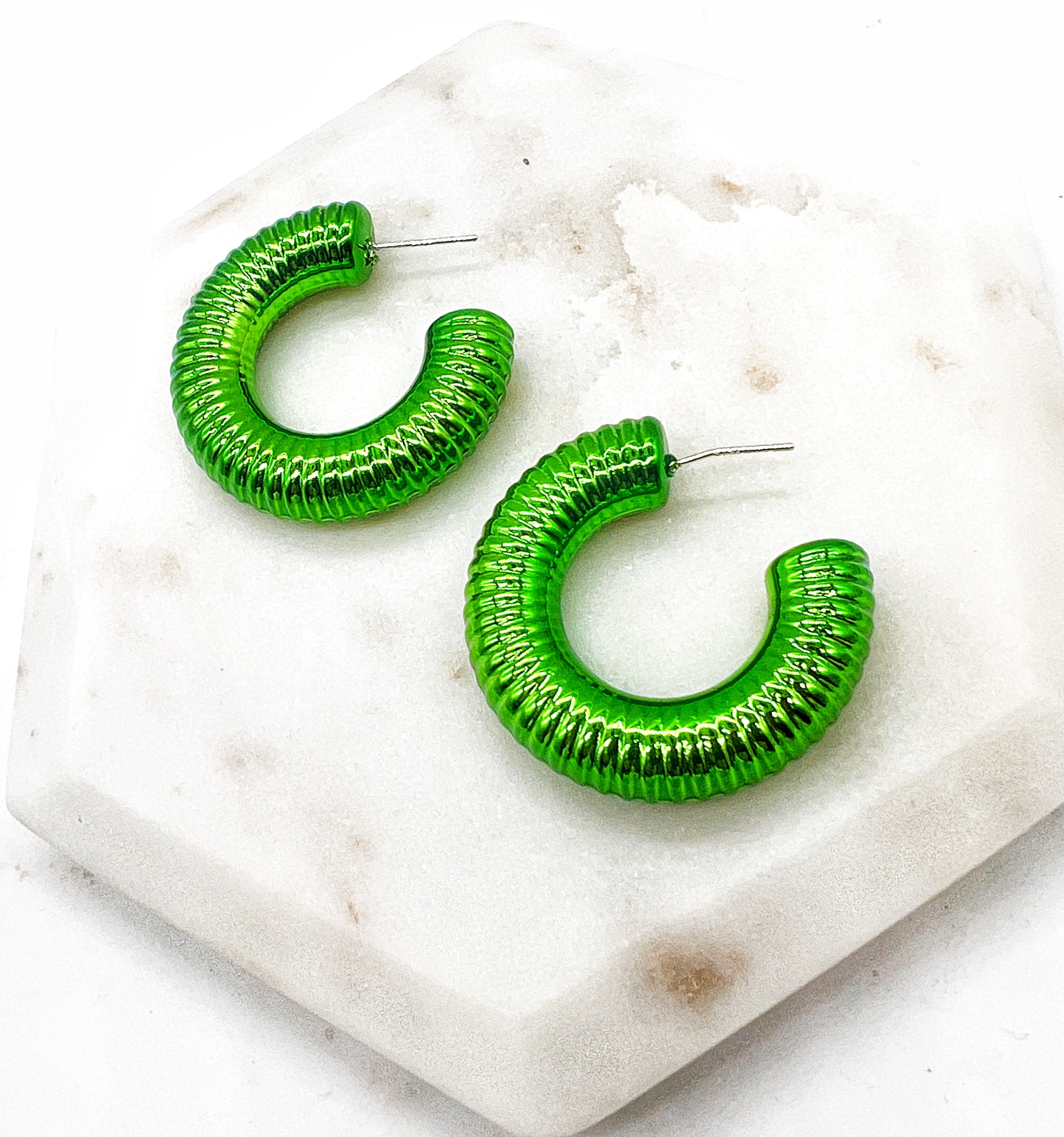 Green Chrome Acrylic Hoop Earrings