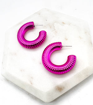 Hot Pink Chrome Acrylic Hoop Earrings