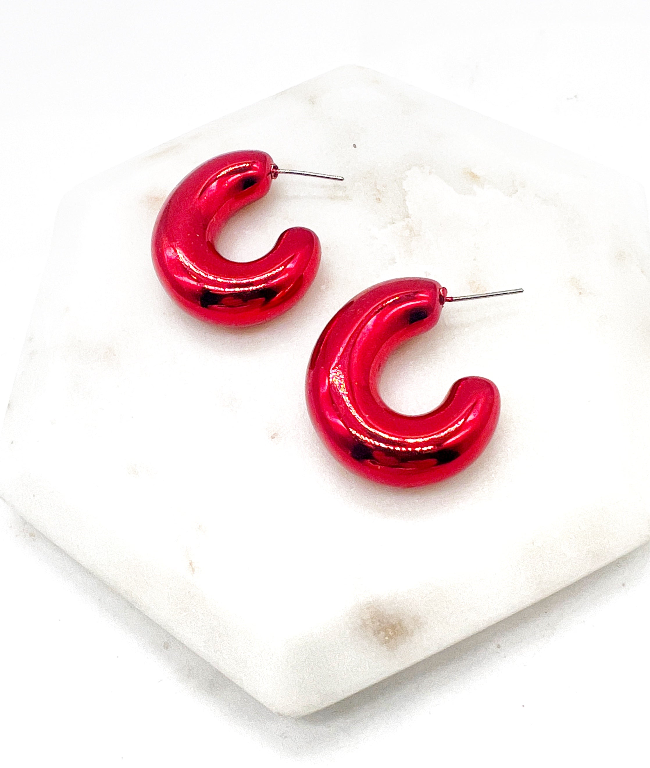 Red Chrome Acrylic Hoop Earrings