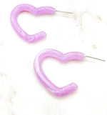 Light Pink Lilac Open Heart Acrylic Hoops