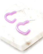 Light Pink Lilac Open Heart Acrylic Hoops