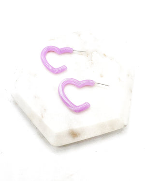 Light Pink Lilac Open Heart Acrylic Hoops