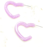 Light Pink Lilac Open Heart Acrylic Hoops