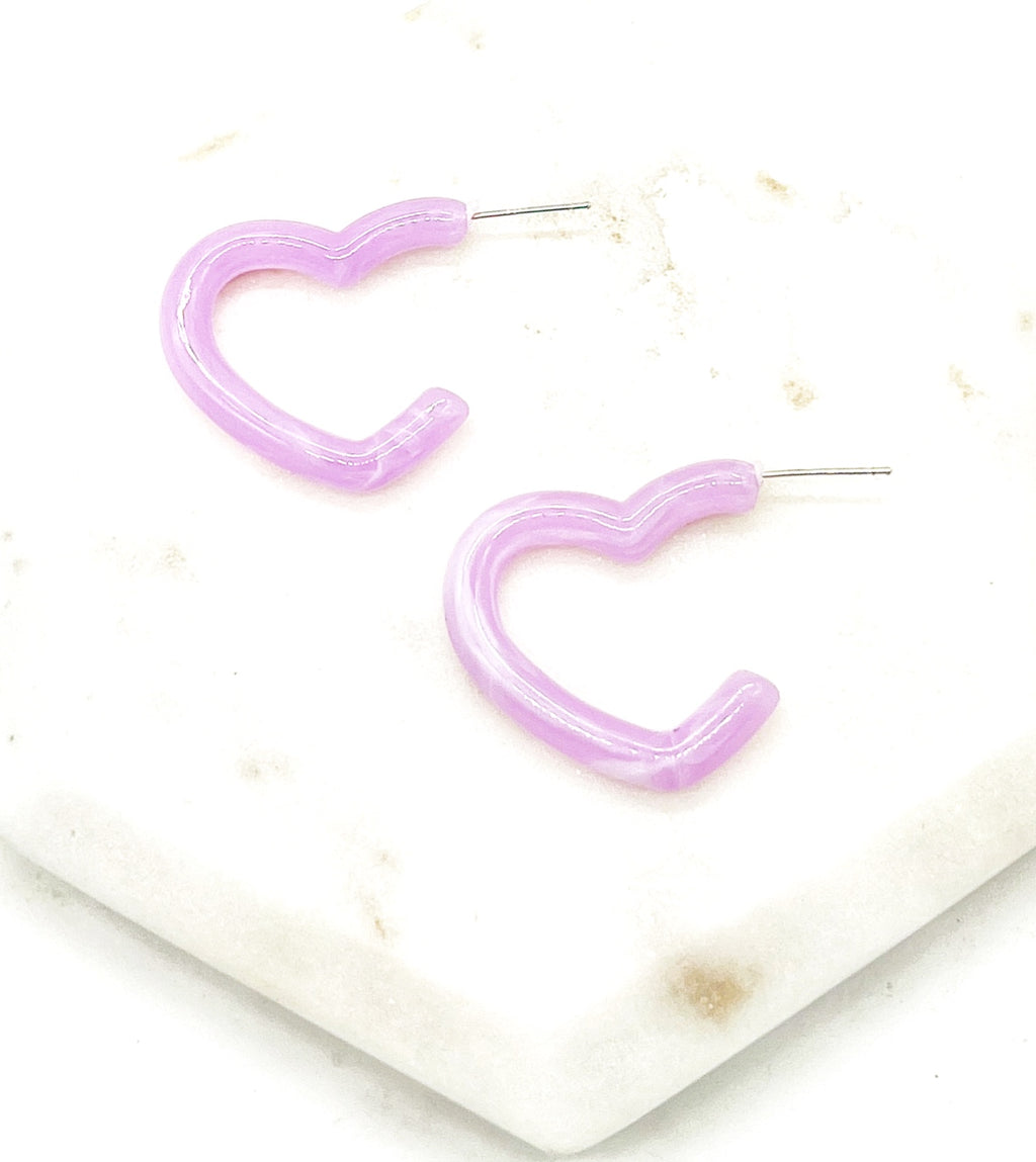 Light Pink Lilac Open Heart Acrylic Hoops