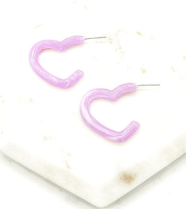 Light Pink Lilac Open Heart Acrylic Hoops