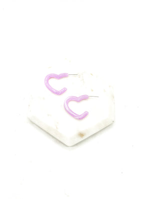 Light Pink Lilac Open Heart Acrylic Hoops