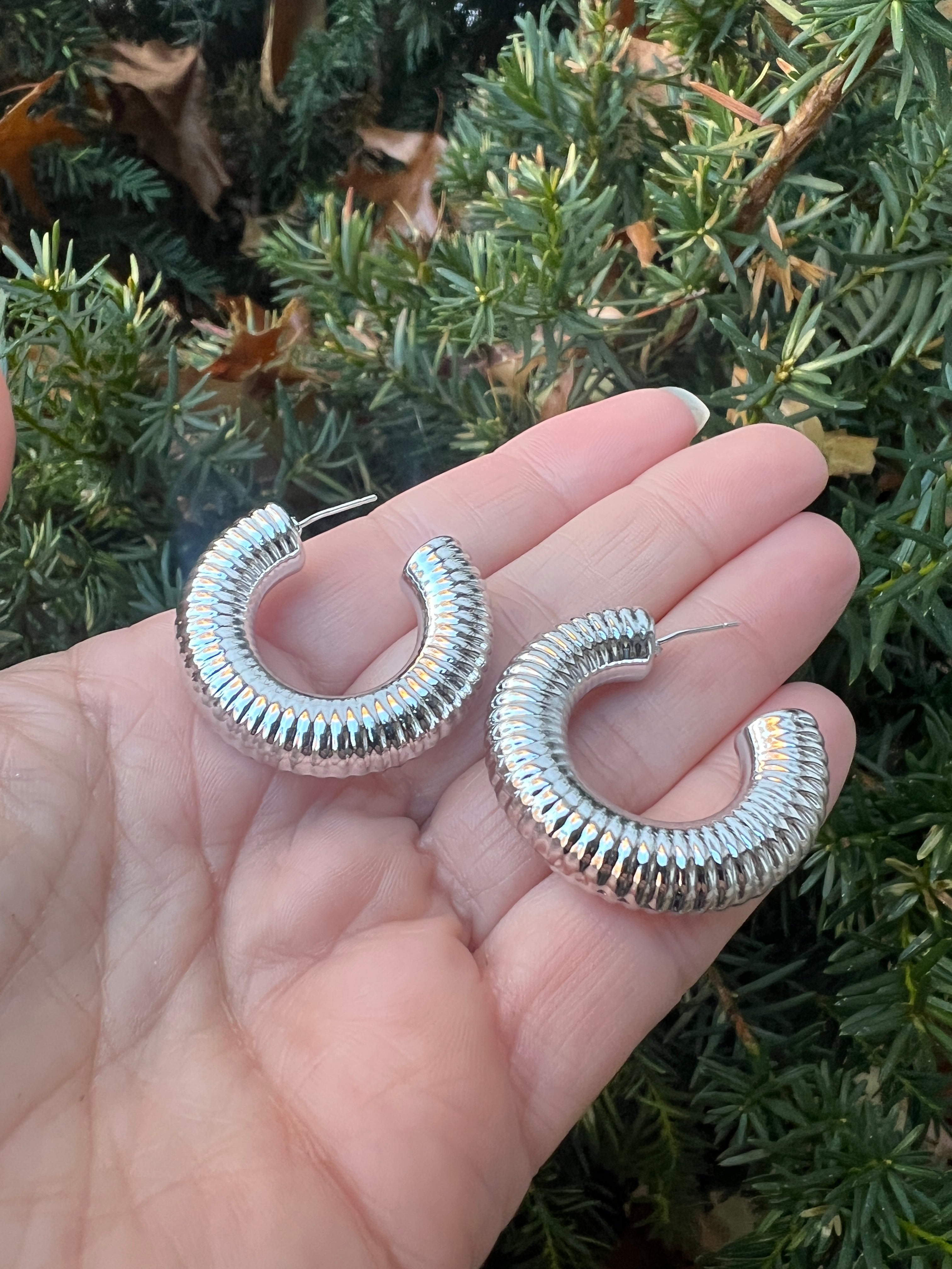 Silver Chrome Acrylic Hoop Earrings