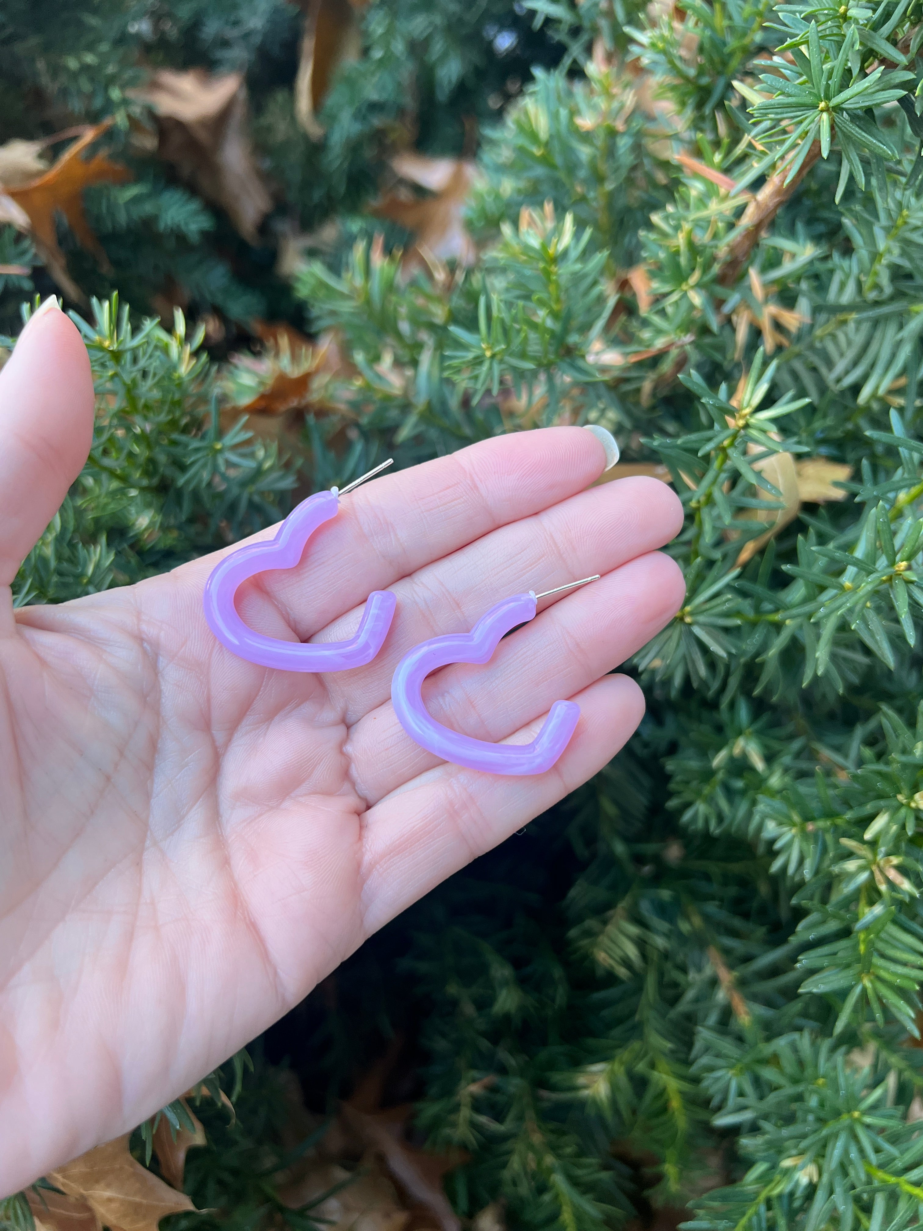 Light Pink Lilac Open Heart Acrylic Hoops