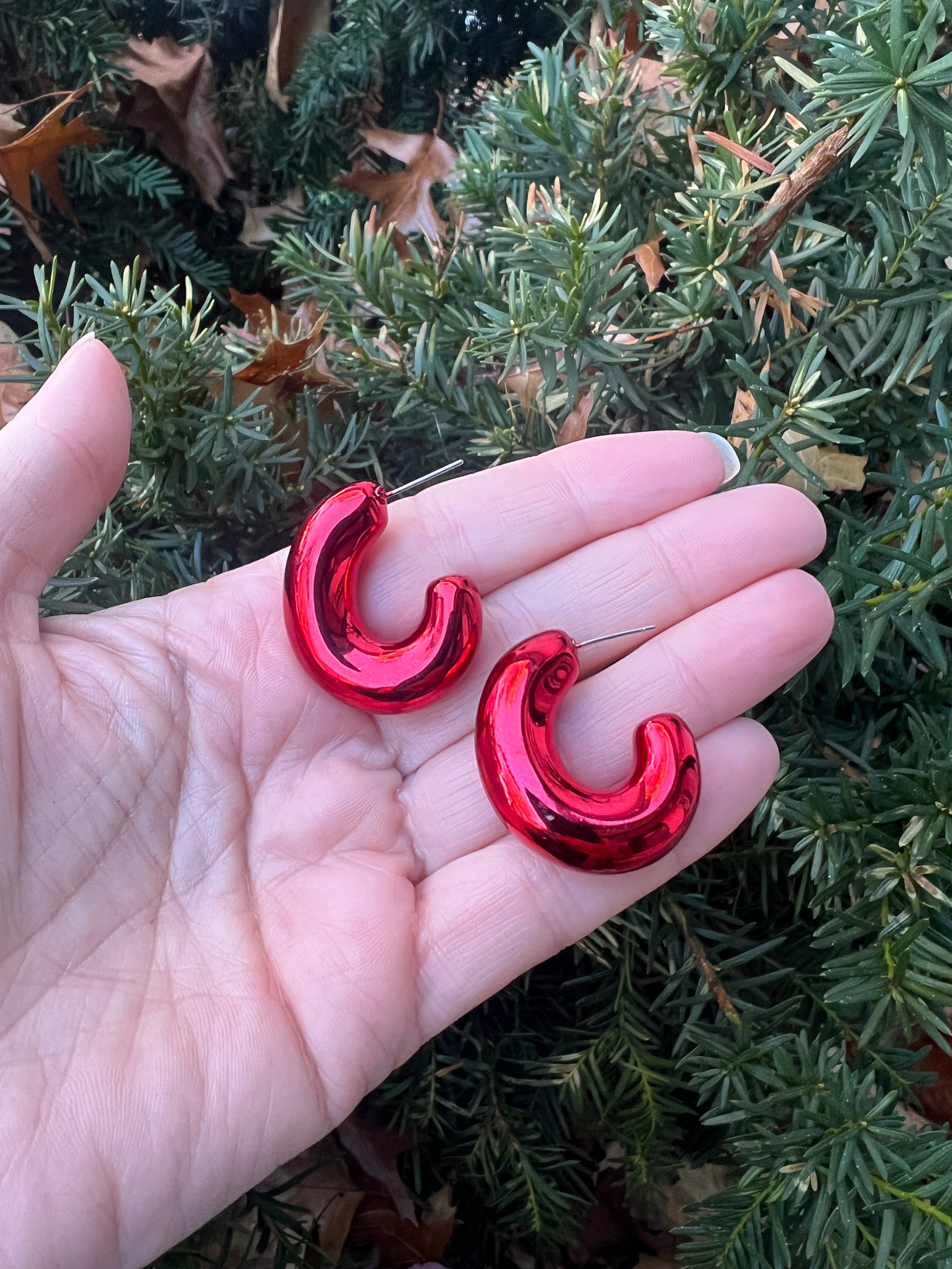 Red Chrome Acrylic Hoop Earrings