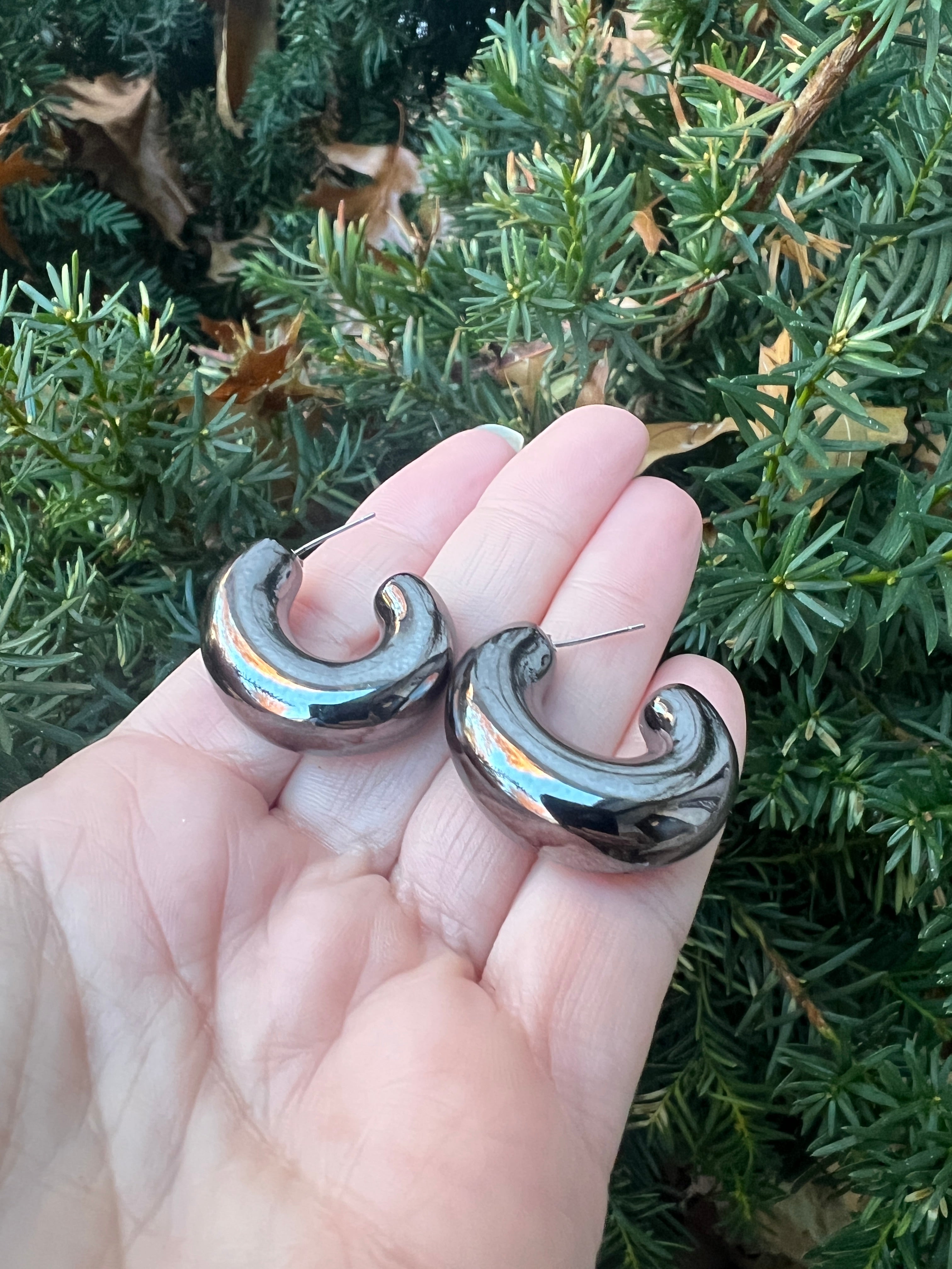 Gunmetal Chrome Acrylic Hoop Earrings