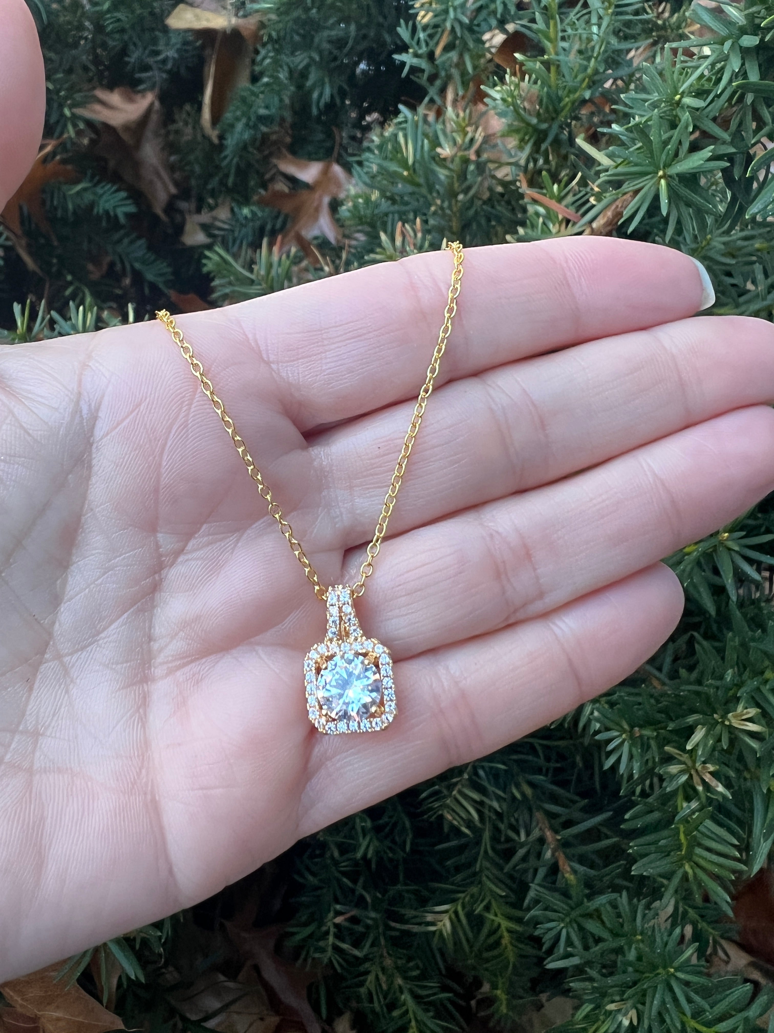 Cubic Zirconia Gold Pendant Necklace