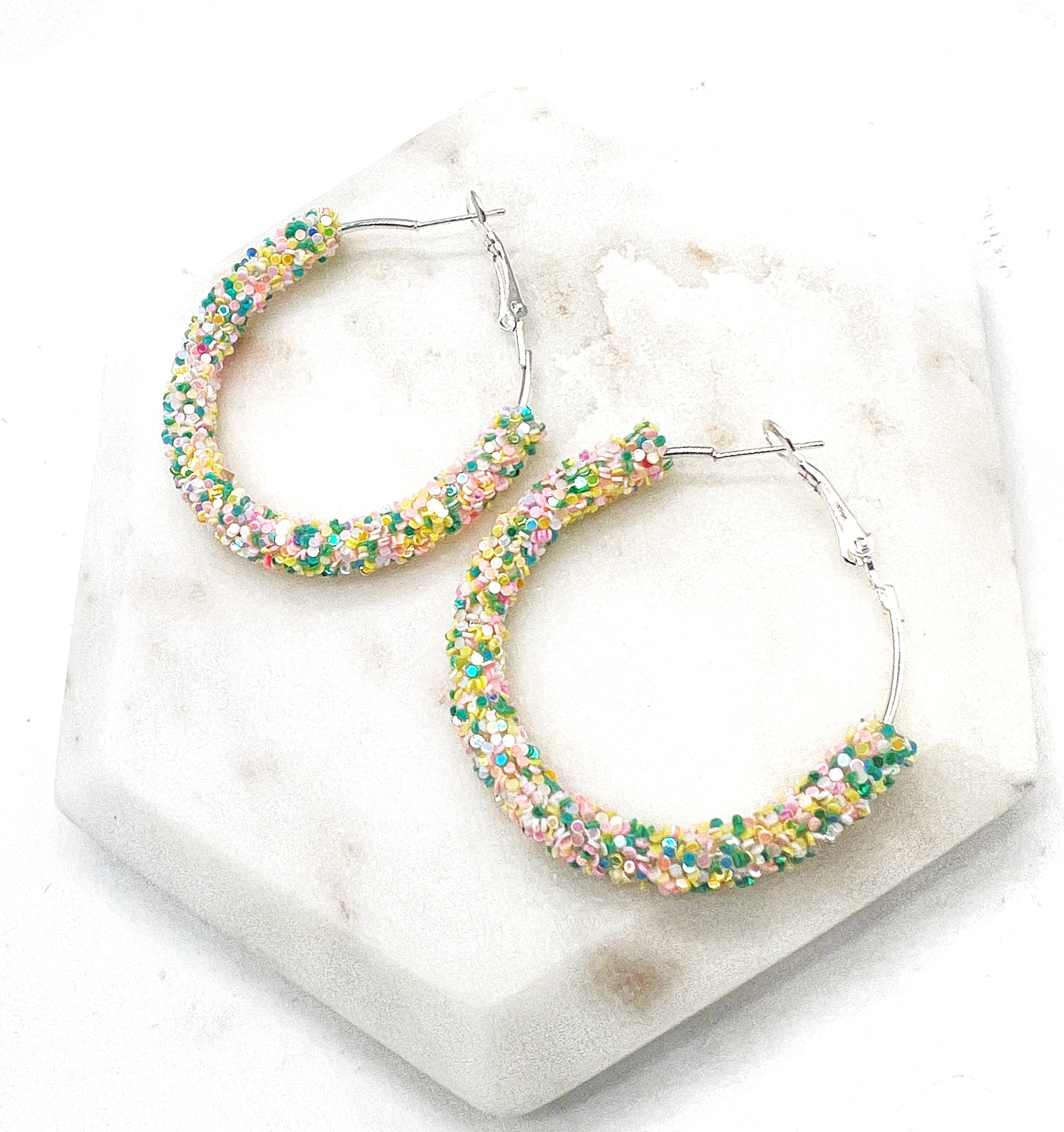 Spring Glitter Hoop Earrings