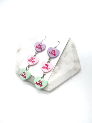 Purple Pink Green Conversation Heart Earrings