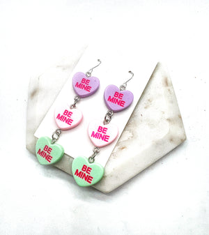 Purple Pink Green Conversation Heart Earrings