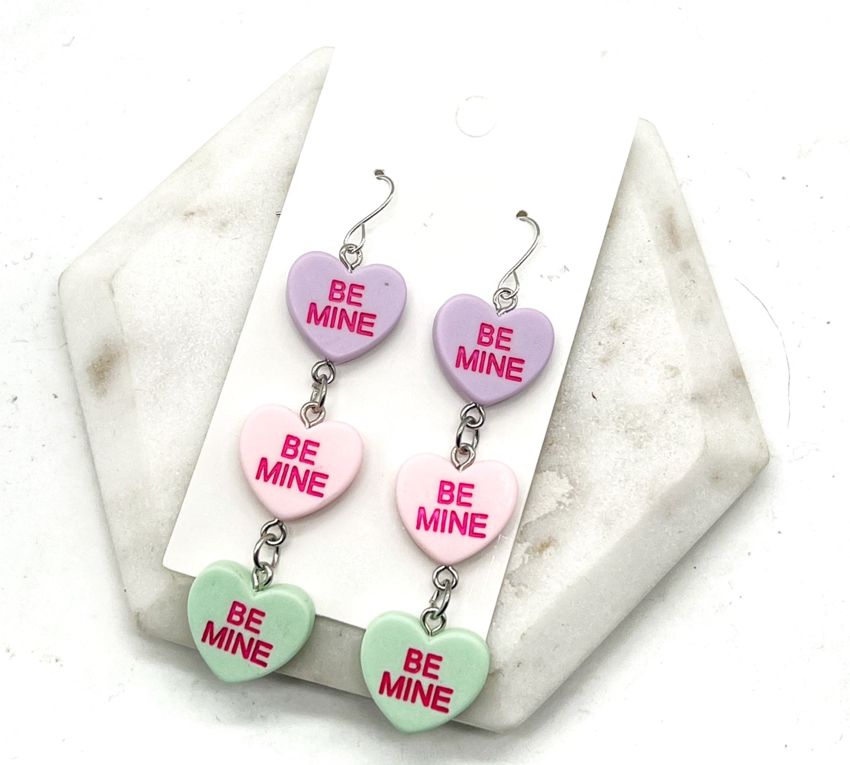 Purple Pink Green Conversation Heart Earrings