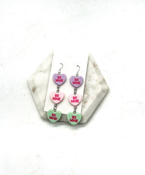 Purple Pink Green Conversation Heart Earrings