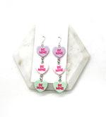 Purple Pink Green Conversation Heart Earrings