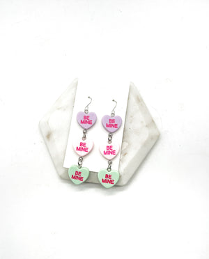 Purple Pink Green Conversation Heart Earrings