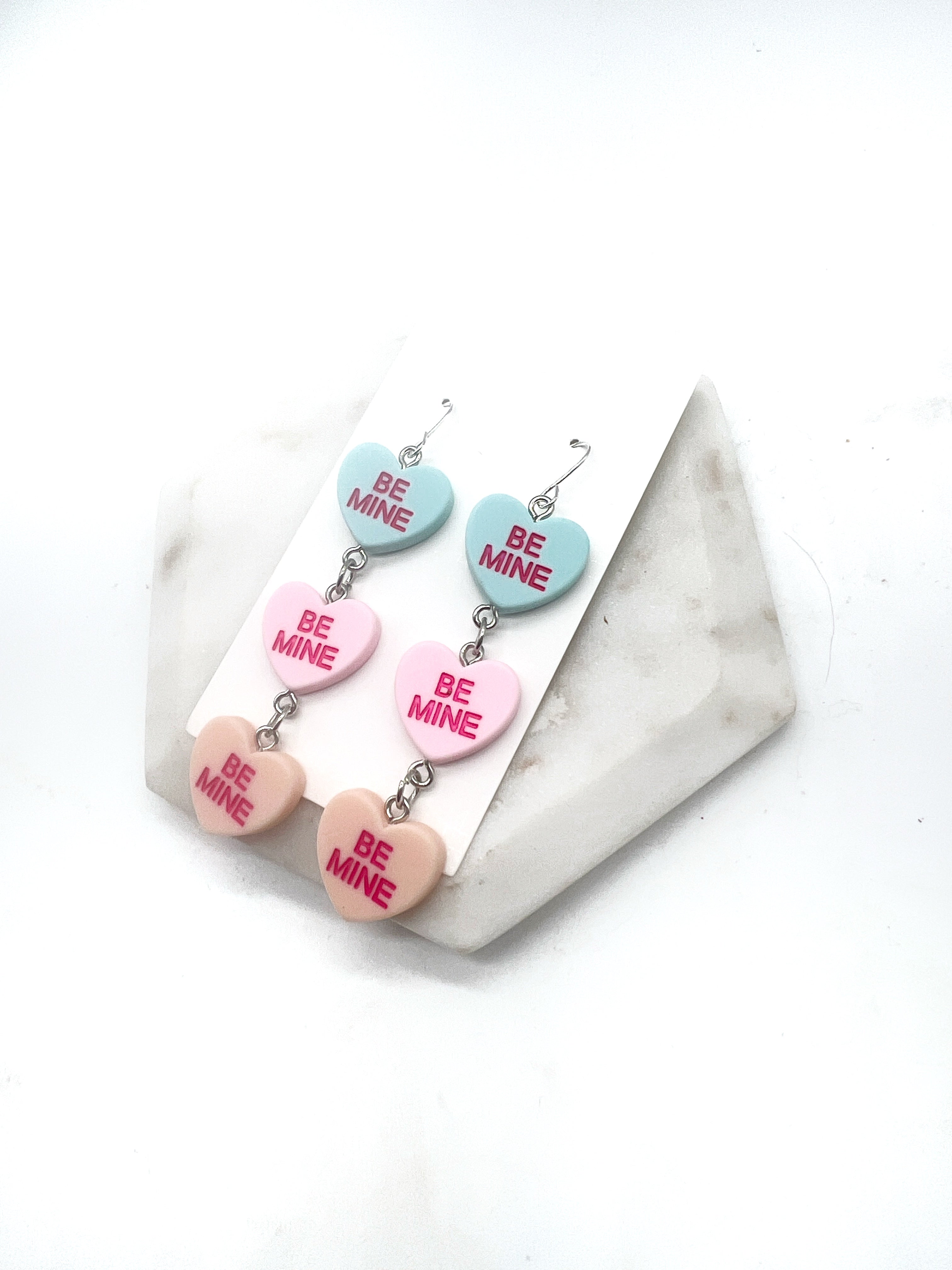 Blue Pink Orange Conversation Heart Earrings