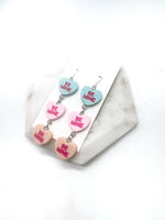 Blue Pink Orange Conversation Heart Earrings