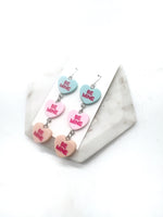 Blue Pink Orange Conversation Heart Earrings