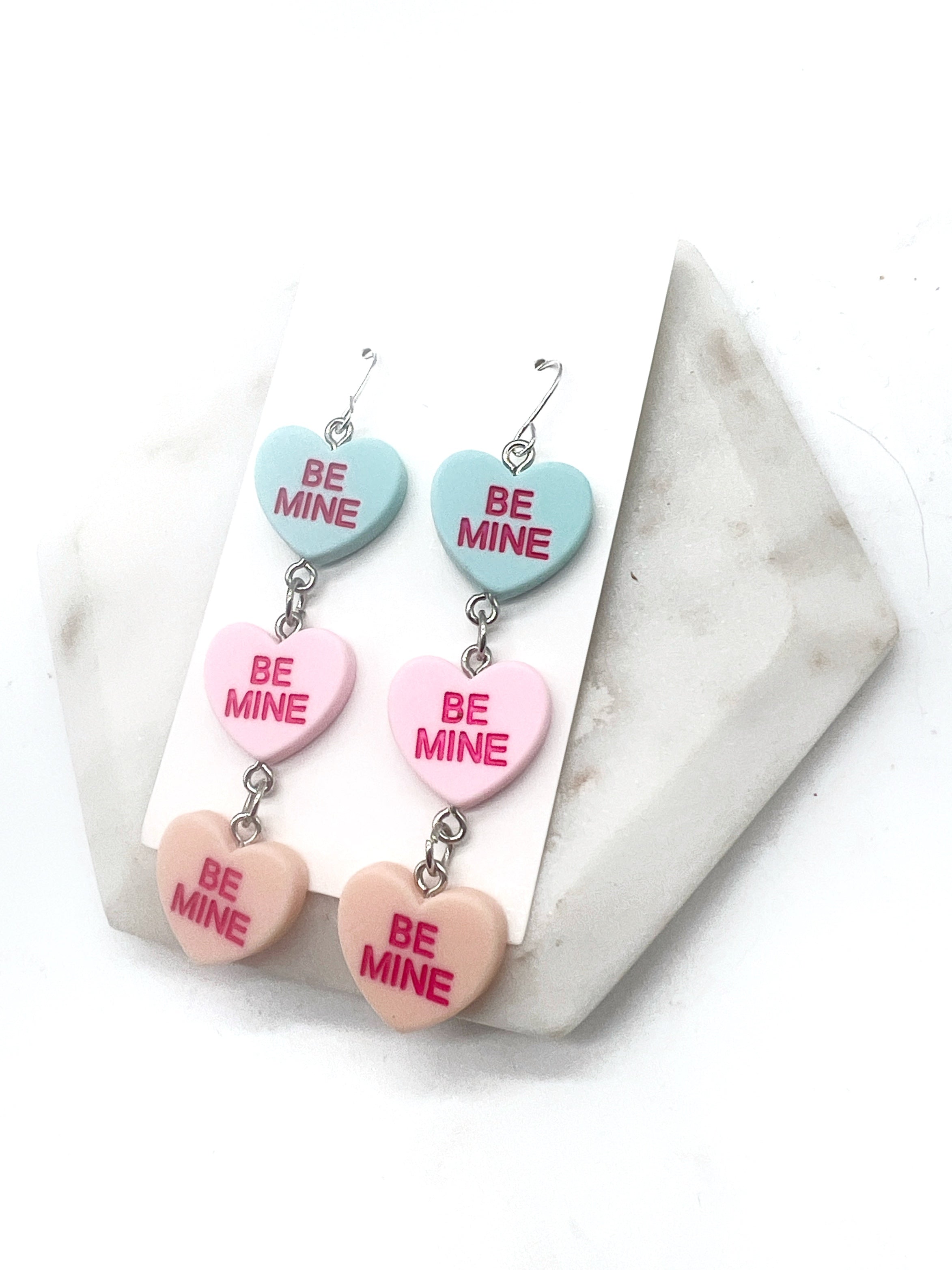 Blue Pink Orange Conversation Heart Earrings