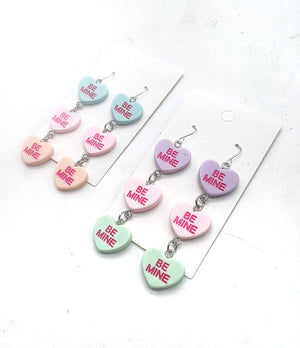 Blue Pink Orange Conversation Heart Earrings