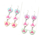 Purple Pink Green Conversation Heart Earrings