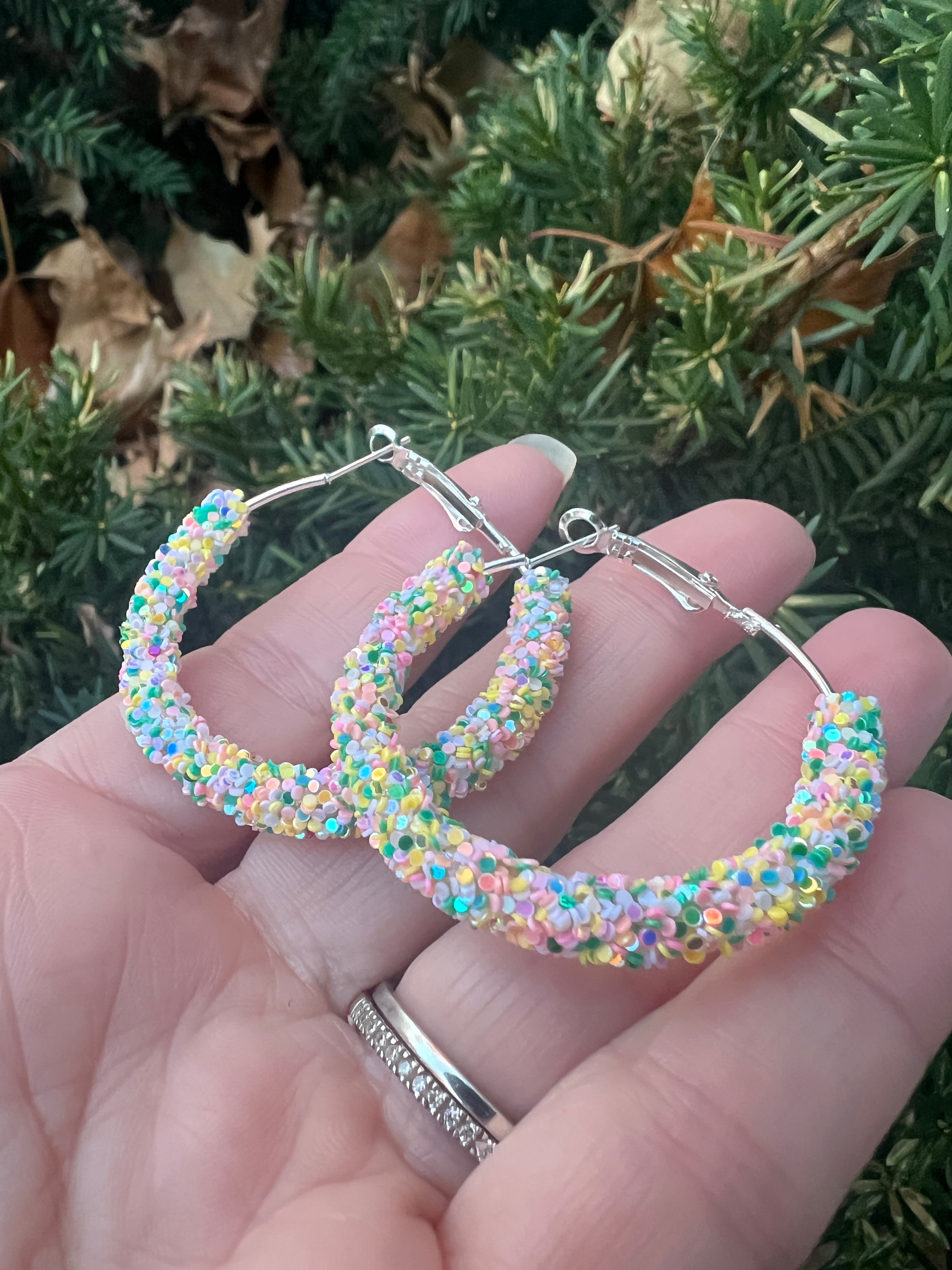 Spring Glitter Hoop Earrings