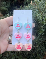 Blue Pink Orange Conversation Heart Earrings