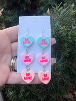 Blue Pink Orange Conversation Heart Earrings