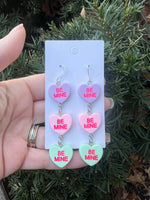 Purple Pink Green Conversation Heart Earrings