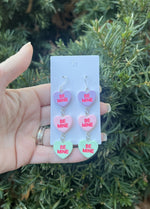 Purple Pink Green Conversation Heart Earrings