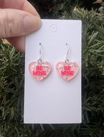 Glitter Pink Be Mine Conversation Heart Earrings