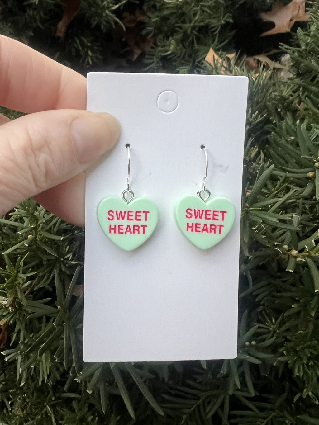 Green Sweatheart Conversation Heart Earrings