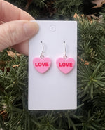 Hot Pink Love Conversation Heart Earrings