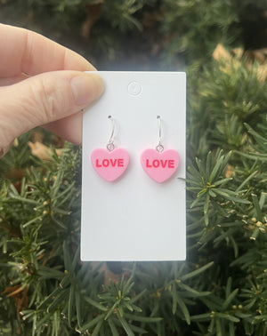 Hot Pink Love Conversation Heart Earrings