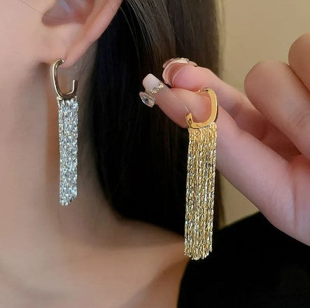 Silver Fringe Metal Huggie Hoop Earrings