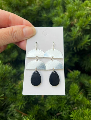 Black Silver Double Luna Earrings