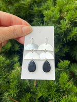 Black Silver Double Luna Earrings