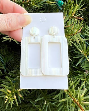 White Iridescent Rectangle Acrylic Earrings