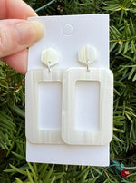 White Iridescent Rectangle Acrylic Earrings
