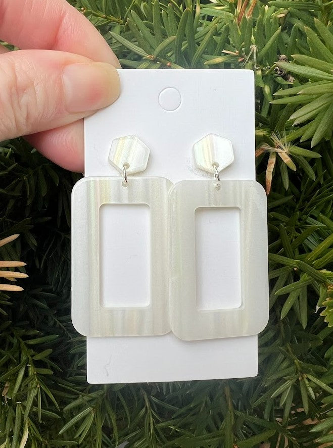 White Iridescent Rectangle Acrylic Earrings