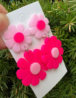 Pink Flower Power Acrylic Earrings