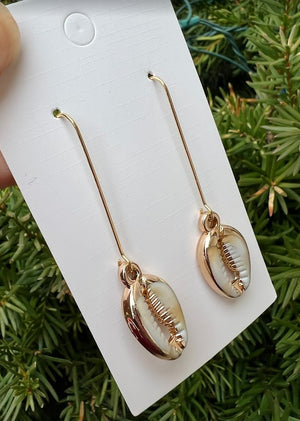 Cowrie Shell Long Drop Earrings