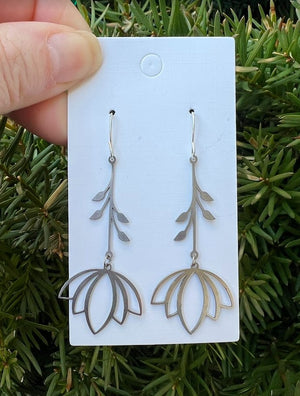 Silver Lotus Metal Earrings