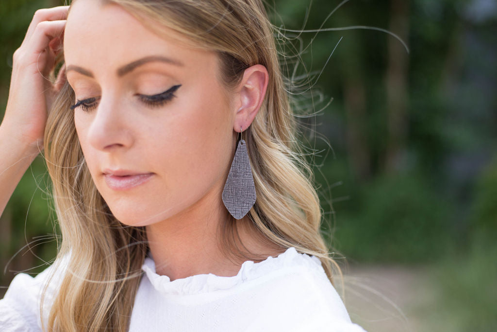 The Em Grey Etched Leather Earrings